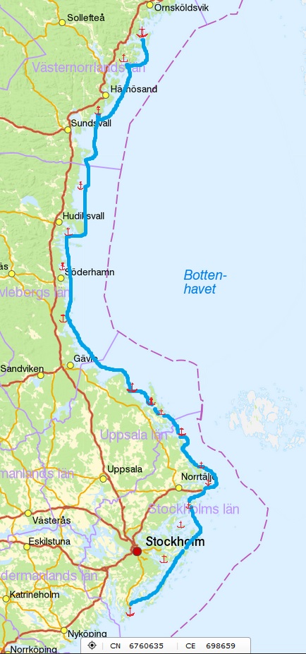 Karte Törn von Mjältön n Dalarö mit Route